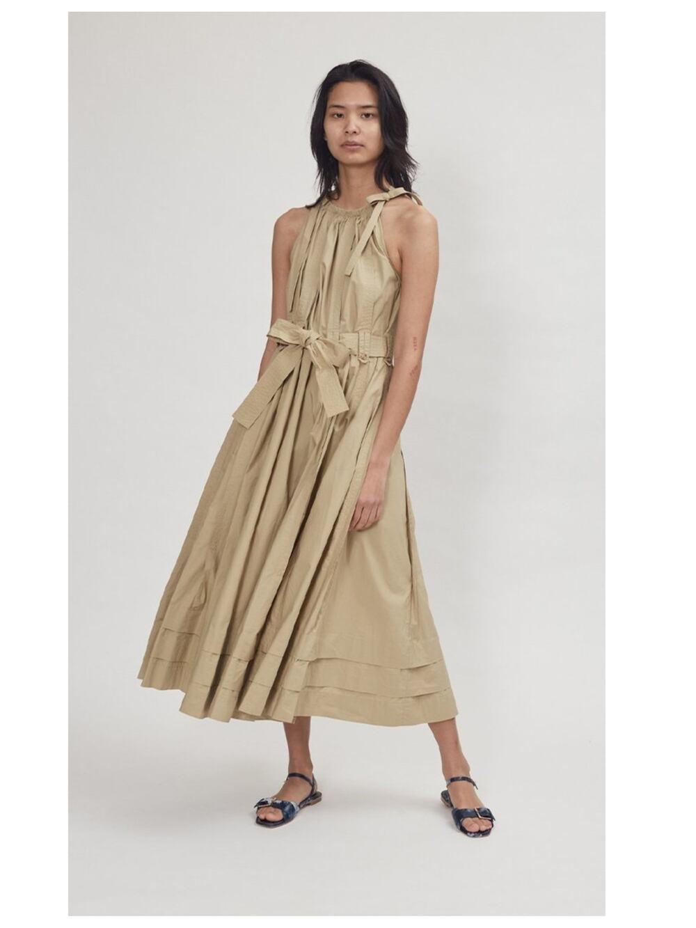 NEW Ulla Johnson Joni Tie-Detailed Belted Cotton-Poplin Midi Dress Size 8